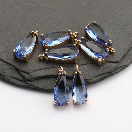 BBB 143 (B) Blue zircon crystal teardrop charm gold plated ( 1 pc ) Anti tarnish