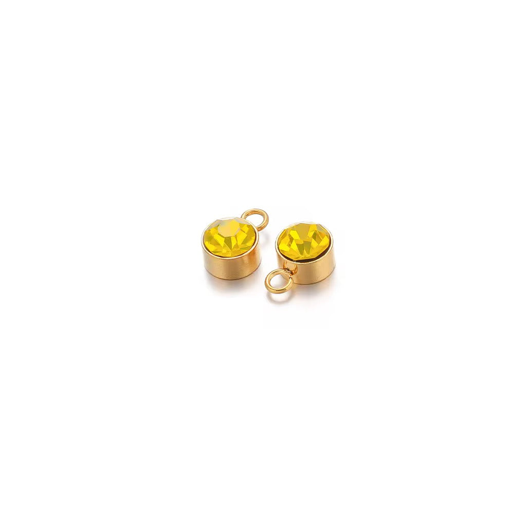BBB 287 (g) Light Yellow Zircon Round Charm 18k Gold PVD plated 316 stainless steel ( 1 pc ) Anti tarnish ( 8 mm )