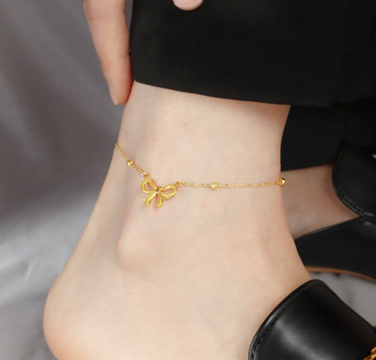 AKJ01F Bow beaded  Anklet 18k Gold PVD plated