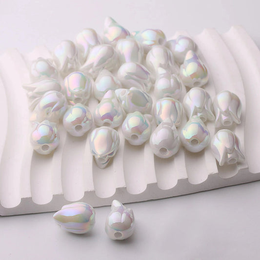 BBB 129 ( b) White Tulip uv plated Acrylic bead ( 1 pc )