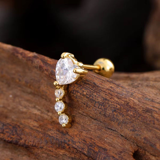 SJ 931 Heart Drop Zircon kids / 2nd Piercing Stud ( 1 pc ) - 18k Gold PVD plated stainless steel - Anti tarnish