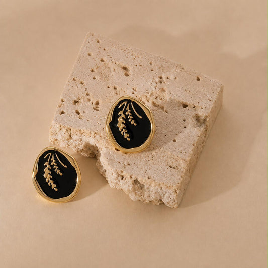 ESJ28A Black Enamel earrings - 18k Gold PVD plated