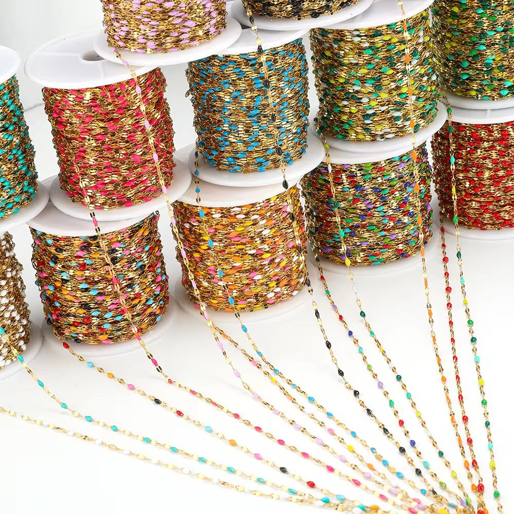 CN 91 Bright Multi Colour Toned Wide drop oil Lip Chain 18k Gold Stainless steel( 1 feet ) Anti tarnish ( 2 mm )