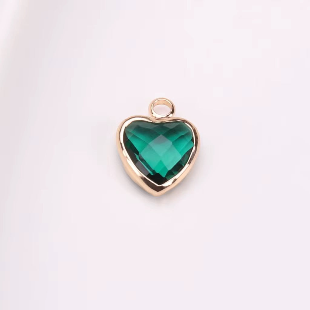 BBB 95 (h) Dark Green Orange Heart 14k gold plated Zircon crystal charm ( 1 pc ) Anti tarnish ( 8 mm )