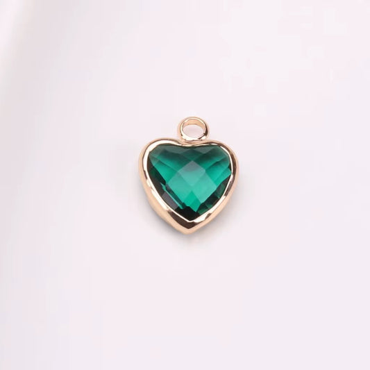 BBB 95 (h) Dark Green Orange Heart 14k gold plated Zircon crystal charm ( 1 pc ) Anti tarnish ( 8 mm )