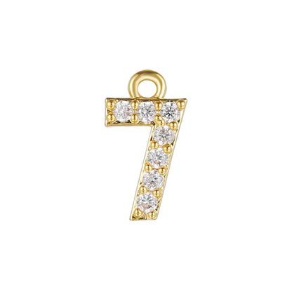BBB 340 Numbers zircon 14k gold plated charm ( 10 mm ) Anti tarnish ( 1 pc )
