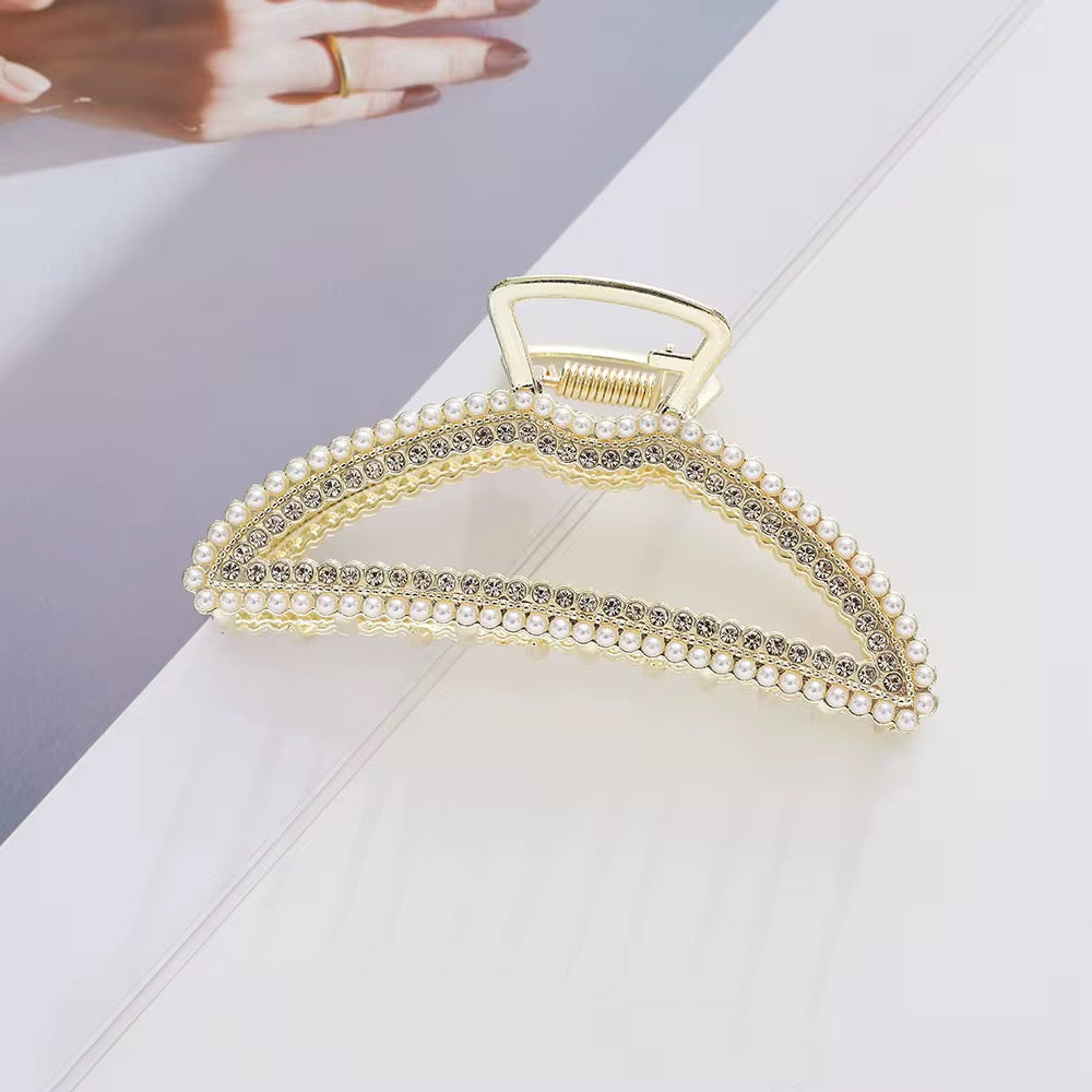 HA 18 Rhinestone Pearl Metal Hair Claw Clip ( 1 pc )