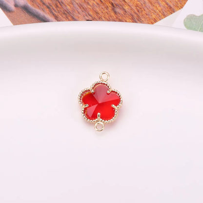 BBB 207 (c) Red Plum Blossom 14k gold plated Zircon Crystal Connector ( 1 pc ) Anti tarnish ( 11:7 mm )