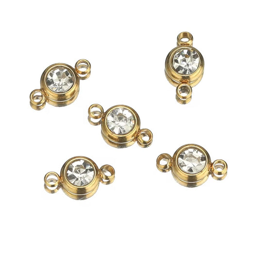 SS 3019 (a) Clear Zircon Connector 18K Gold PVD plated stainless steel ( 1 piece ) Anti tarnish ( 6 mm )