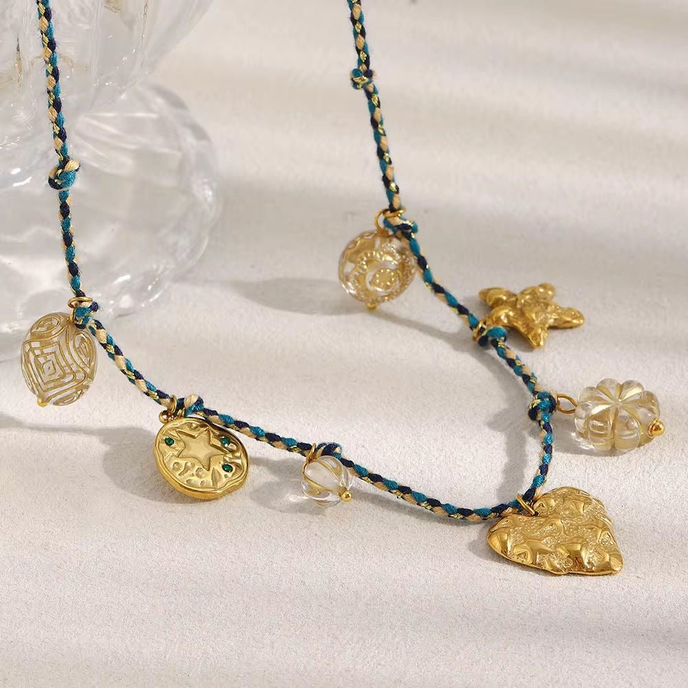 SJ 980 Vintage Thread Charms Necklace - Premium jewellery- 18k Gold PVD plated stainless steel - Anti tarnish