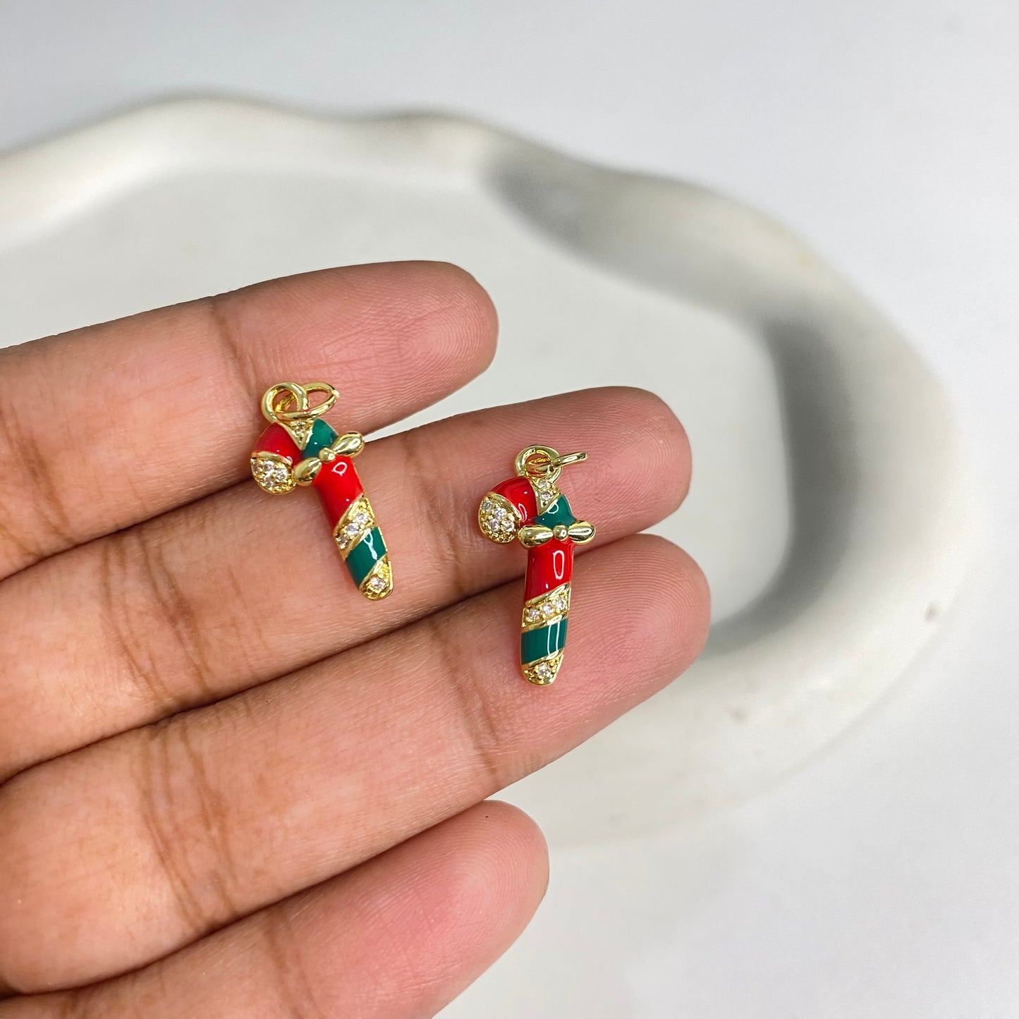 SS 1181 Candy Cane Christmas Zircon charm 18k gold plated ( 1 pc ) Anti tarnish ( 19:9 mm )