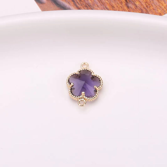 BBB 207 (f) Deep Purple Plum Blossom 14k gold plated Zircon Crystal Connector ( 1 pc ) Anti tarnish ( 11:7 mm )