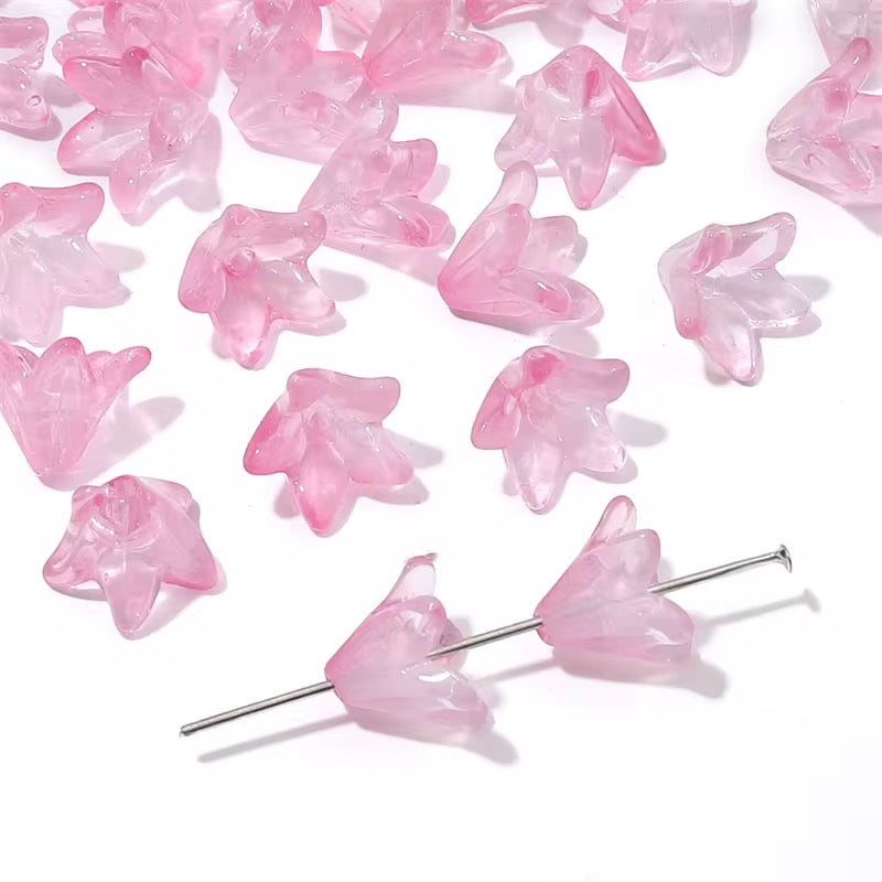 BBB 003 (e) Light Pink lily flower glass bead ( 1 pc ) Lampwork Bead ( 13:12 mm )