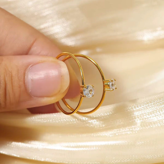 RSJ08B Diamond Minimalistic Ring Adjustable  - 18k Gold PVD plated 316 stainless steel - Anti tarnish