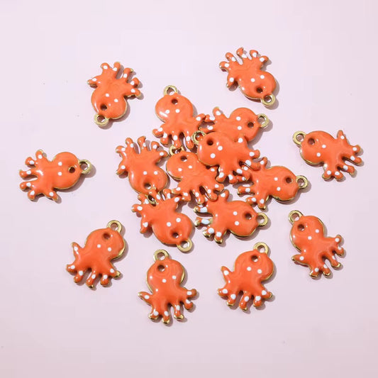 BBB 241 (e) Orange Octopus Tiny Charm 18K Gold PVD plated stainless steel ( 1 piece ) Anti tarnish ( 12:9 mm )