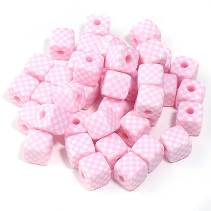 BBB 251 (c) Light Pink Grid square 13mm uv plated shiny Acrylic bead ( 1 pc )
