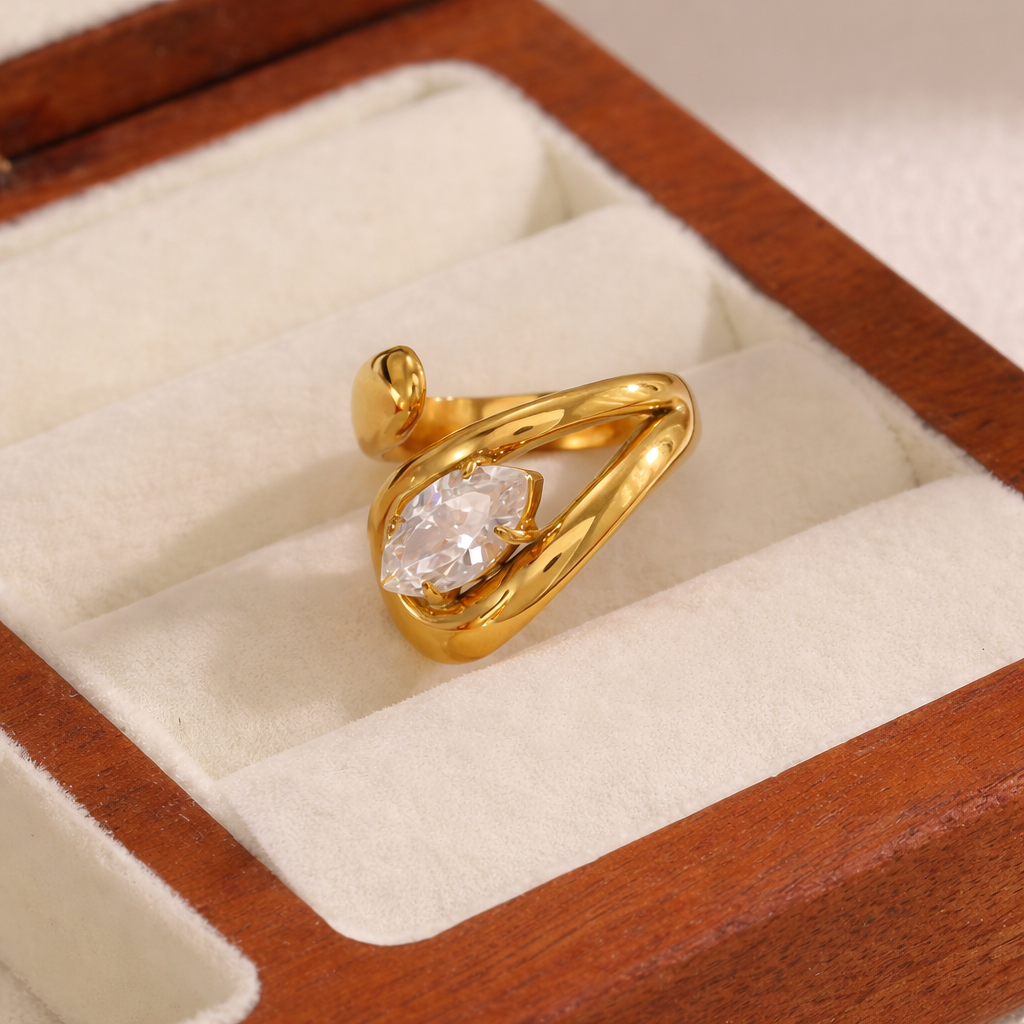 SJ 1146 Zircon ring adjustable - 18k Gold PVD plated stainless steel - Anti tarnish