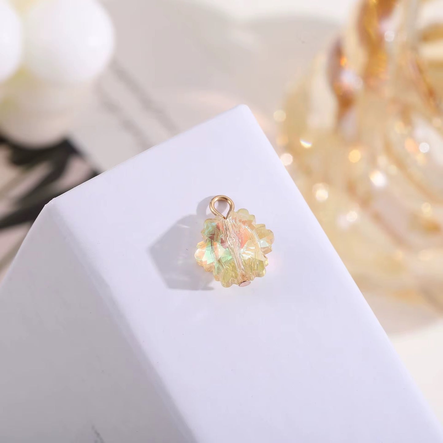 GPC11G3 Snowflake Holographic Crystal Bead charm 14k gold plated crystal ( 1 pc ) Anti tarnish ( 16 mm )