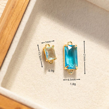 BBB 279 (k) Deep Black Rectangle Connector 14k gold plated Zircon crystal charm ( 1 pc ) Anti tarnish ( 21:8.5 mm )