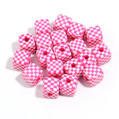 BBB 251 (a) Bright Pink Grid square 13mm uv plated shiny Acrylic bead ( 1 pc )