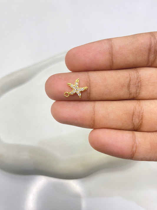 SS 2670 Star Fish Zircon Charm 18k gold plated ( 1 pc ) anti tarnish ( 6 mm )