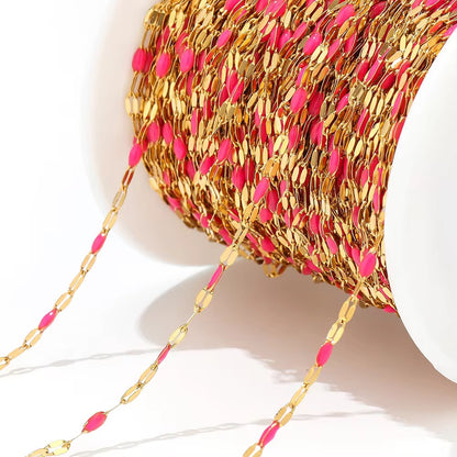 CN 86 Bright Pink Wide drop oil Lip chain ( 1 feet ) 18K Gold PVD