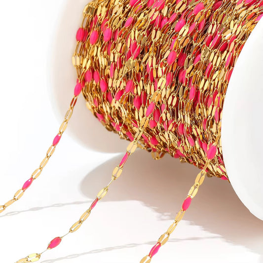 CN 86 Bright Pink Wide drop oil Lip Chain 18k Gold Stainless steel( 1 feet ) Anti tarnish ( 2 mm )