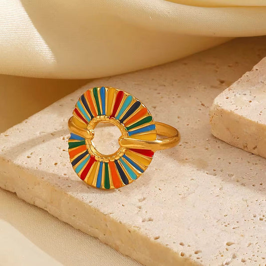 SJ 502 colourful oil drip ring adjustable - 18k Gold PVD plated stainless steel - Anti tarnish - Wholesale