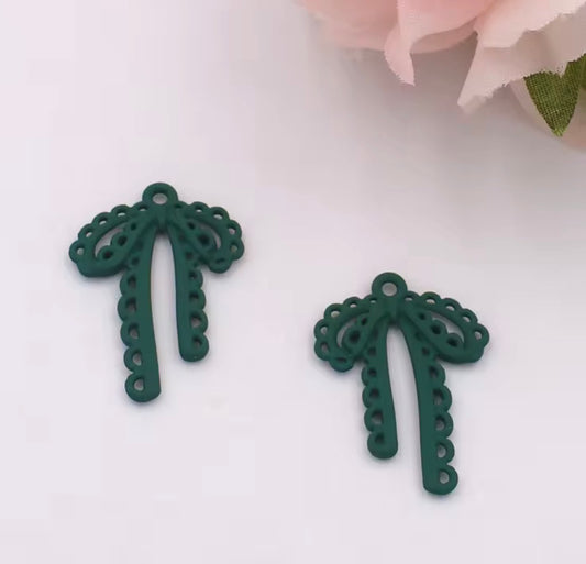 BBB 342 (q) Dark Green Bow Spray painted Charm ( 1 pc ) High Quality Alloy ( 28:20 mm )