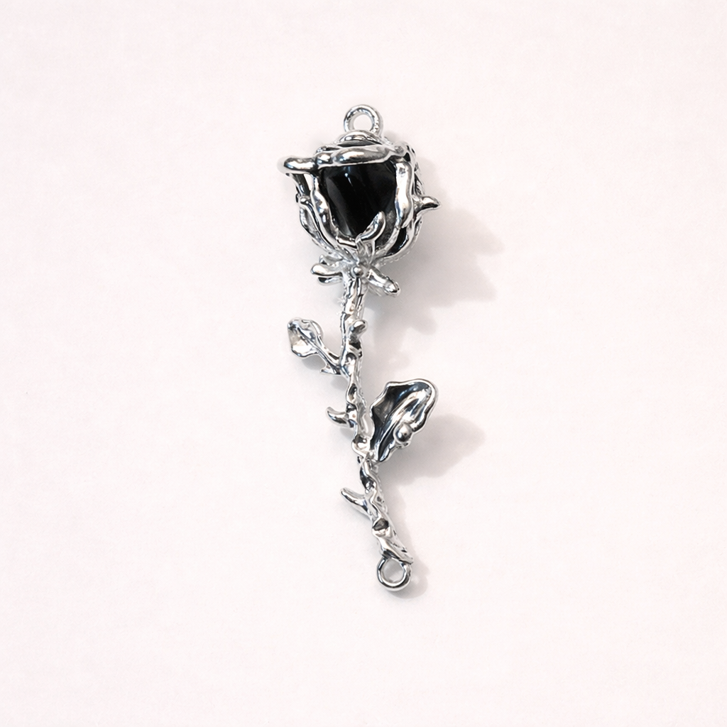 BBB 319 (a) Black Rose Connector charm ( 1 pc ) High quality Alloy ( 60 mm )