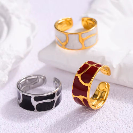 SJ 787 Retro Style Enamel Ring Adjustable - 18k Gold PVD plated stainless steel - Anti tarnish