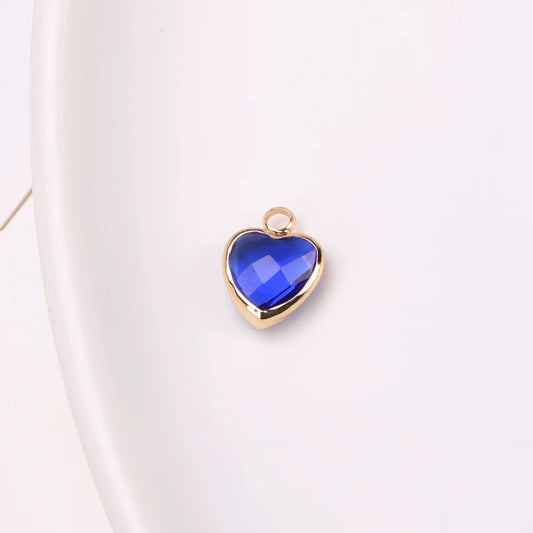 BBB 95 (c) Dark Blue Heart 14k gold plated Zircon crystal charm ( 1 pc ) Anti tarnish ( 8 mm )