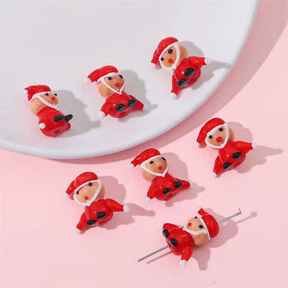 GB38  Christmas Hand painted glass bead ( 1 pc ) Big Lampwork Bead ( 19:21 mm )