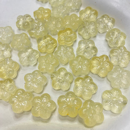 GB34 Golden glitter clear Flower glass bead ( 1 pc )