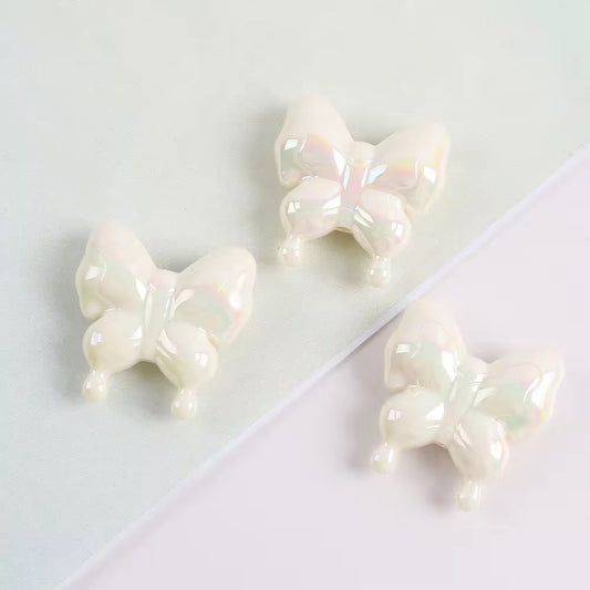 BBB 303 (g) White Butterfly Holographic Shiny  Bead ( 1 pc ) UV Plated Acrylic ( 29:29 mm )