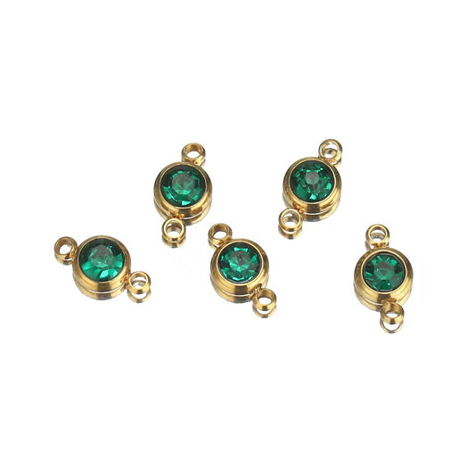 SS 3019 (e) Green Zircon Connector 18K Gold PVD plated stainless steel ( 1 piece ) Anti tarnish ( 6 mm )