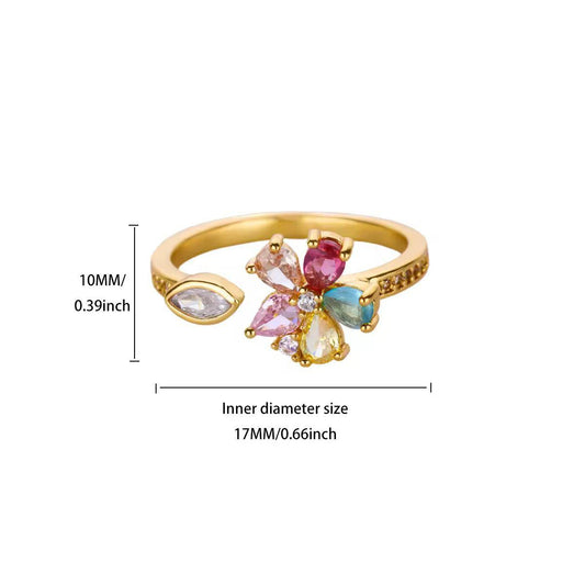 RSJ30F Colorful zircon flower ring - 18K Gold PVD plated