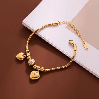 SJ 869 heart Charm bracelet - 18k Gold PVD plated stainless steel - Anti tarnish