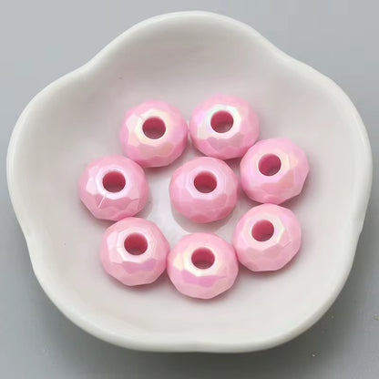 BBB 237 (g) Baby Pink Big Faceted Rondelle Luminous Shiny Bead ( 1 pc ) UV Plated Acrylic ( 14 mm )