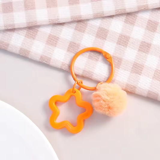 BBB 271 (f) Orange Star Keychain with Fur Ball - Keyring Clasp( 1 pc ) ( 3:3:2 cm )