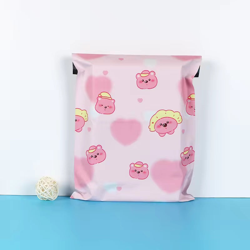Heart Pink Bear Poly Mailer Bag -  Waterproof & Double Sided - Designer Premium Packaging ( 10:13 inch )