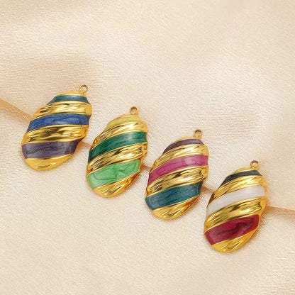 SS 2566 Vintage shiny striped charm 18k gold plated stainless steel ( 1 piece ) Anti tarnish