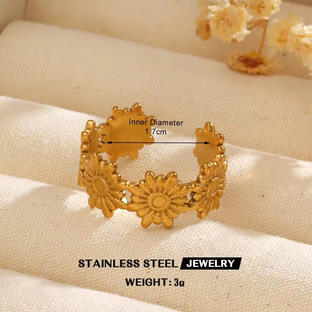 RSJ13F Sunflower Ring Adjustable - 18k Gold PVD plated 316 stainless steel - Anti tarnish