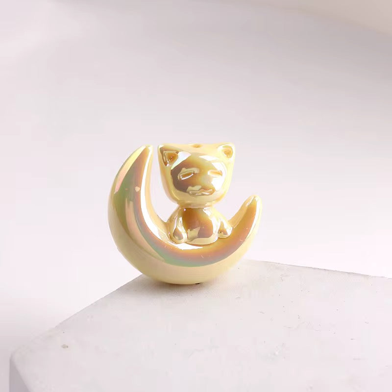 BBB 265 (c) Yellow Cat Moon Luminous Shiny Big Bead ( 1 pc ) UV Plated Acrylic ( 28 mm )
