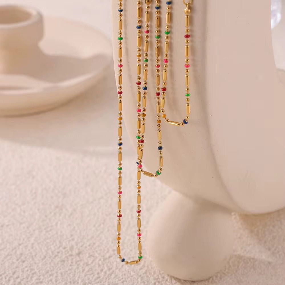 SJ 836 Rainbow Droplet beaded Necklace - 18k Gold PVD plated stainless steel - Anti tarnish