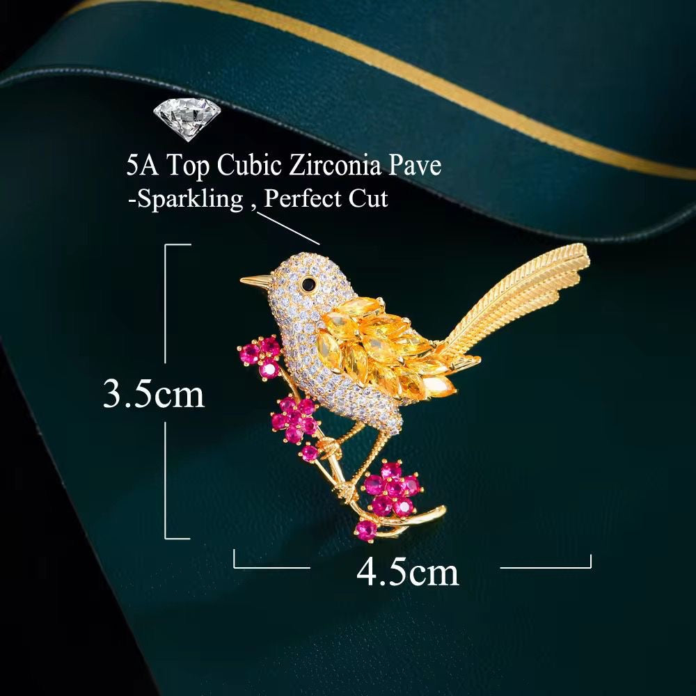 BR 17 happie birdie zircon brooch ( 1 pc ) Tarnish Resistant