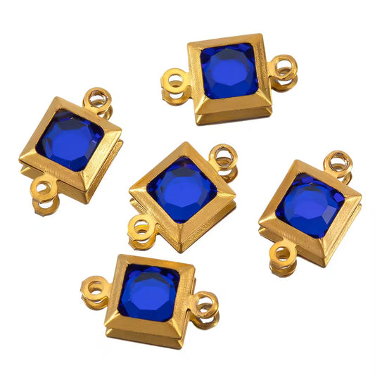 SS 2713 Dark Blue Zircon Double loop connector - 18k Gold plated 316 stainless steel ( 1 pc ) Anti tarnish ( 6*11.5 mm )
