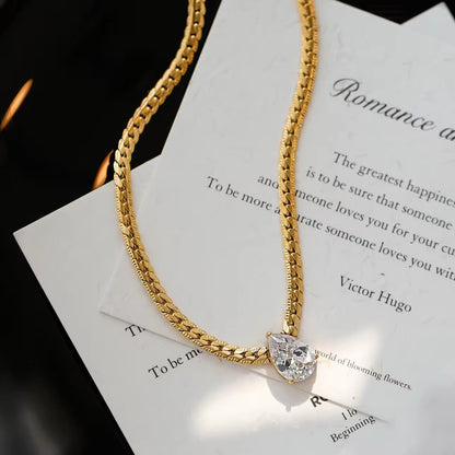 NSJ02A Teardrop zircon Necklace - 18k gold  pvd plated 316 stainless steel - Anti tarnish - Wholesale