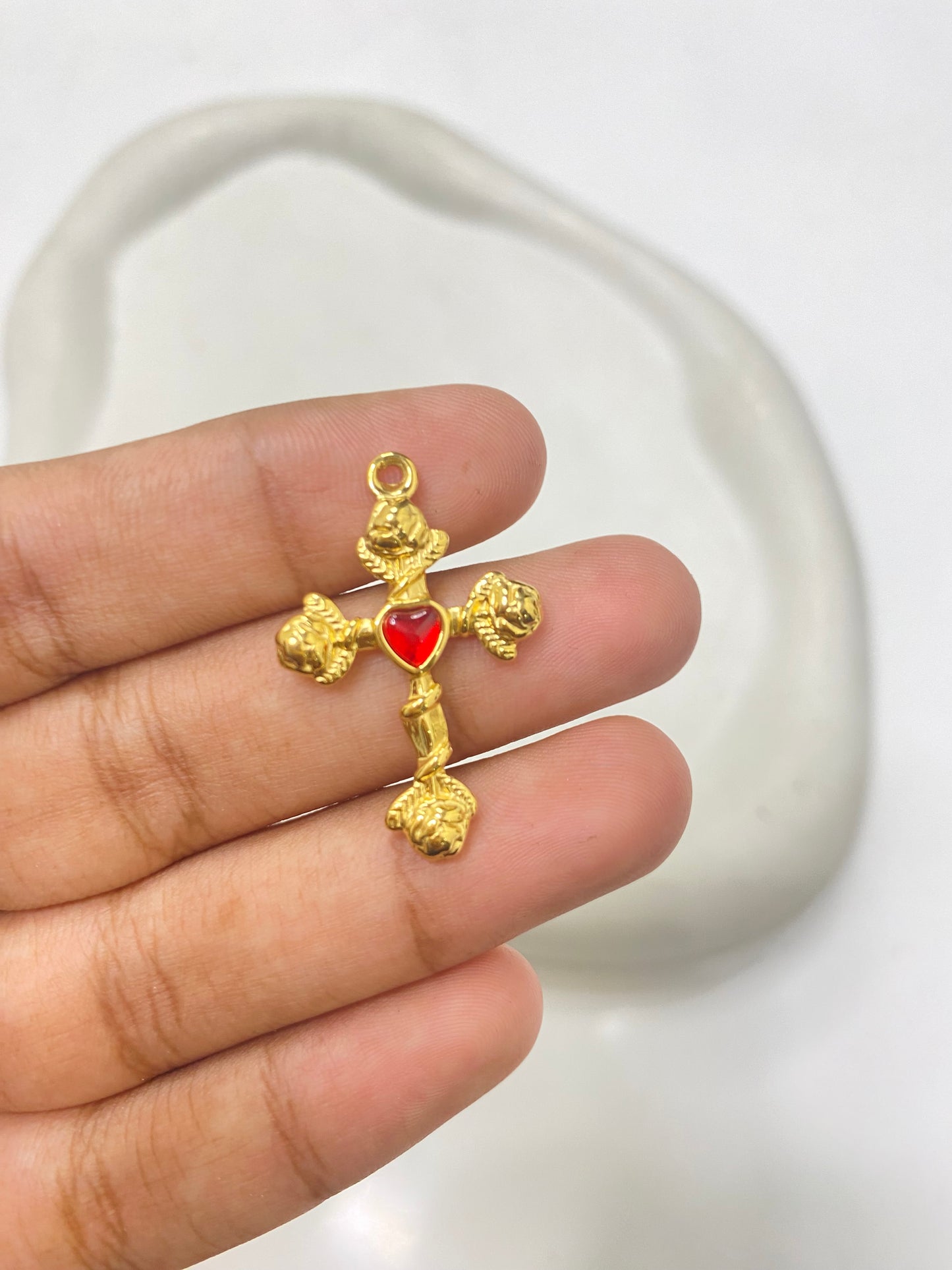 SS 2550 Red Heart Cross charm 18k gold plated stainless steel ( 1 piece ) Anti tarnish