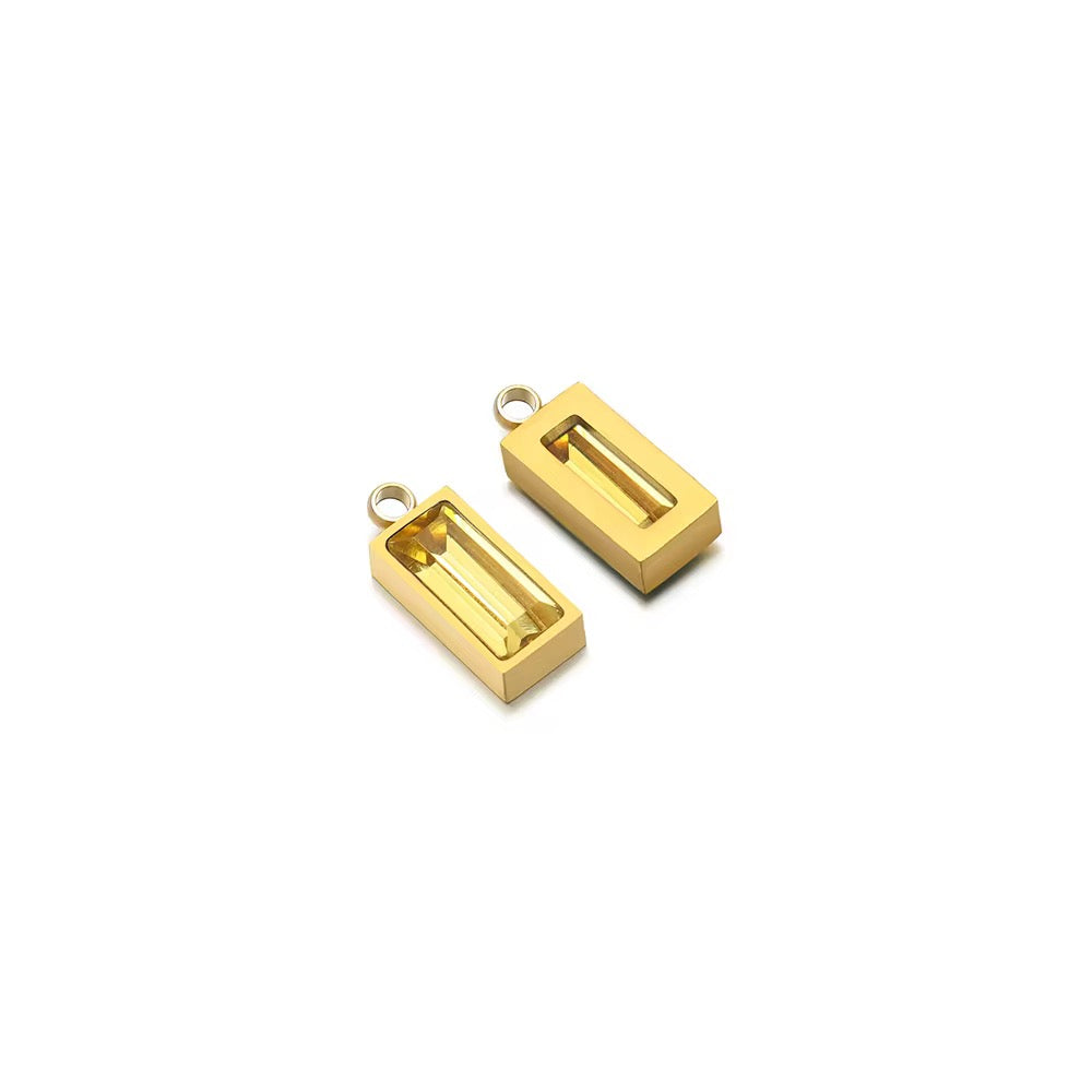SS 2759 Zircon Rectangle Charm 18k Gold plated stainless steel ( 1 pc ) anti tarnish ( 8:4 mm )